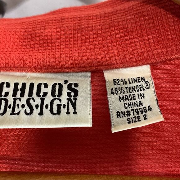 Chico’s Design Womens Linen Blend Roll Sleeve Blouse Size  2 - Picture 3 of 5